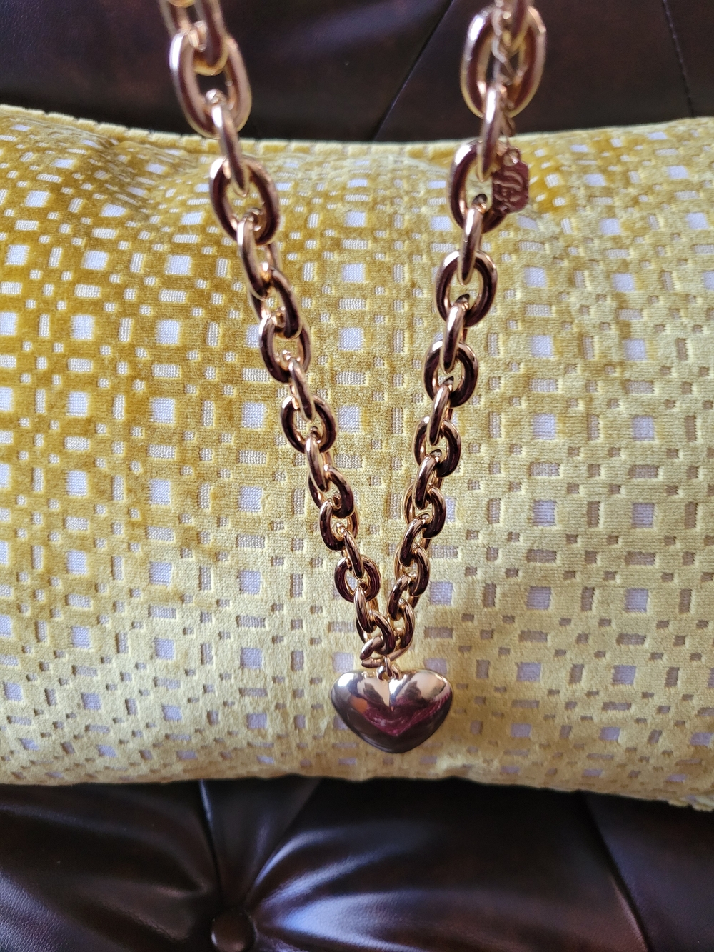Gold-Tone Heart Pendant Chunky Link Necklace - Women's Jewelry - Picture 2 of 5